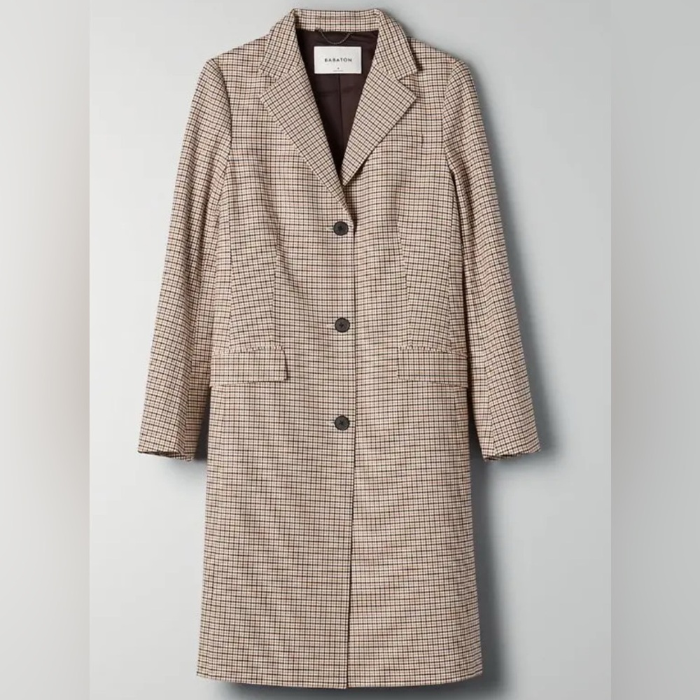 Aritzia Plaid Coat in Brown and Cream